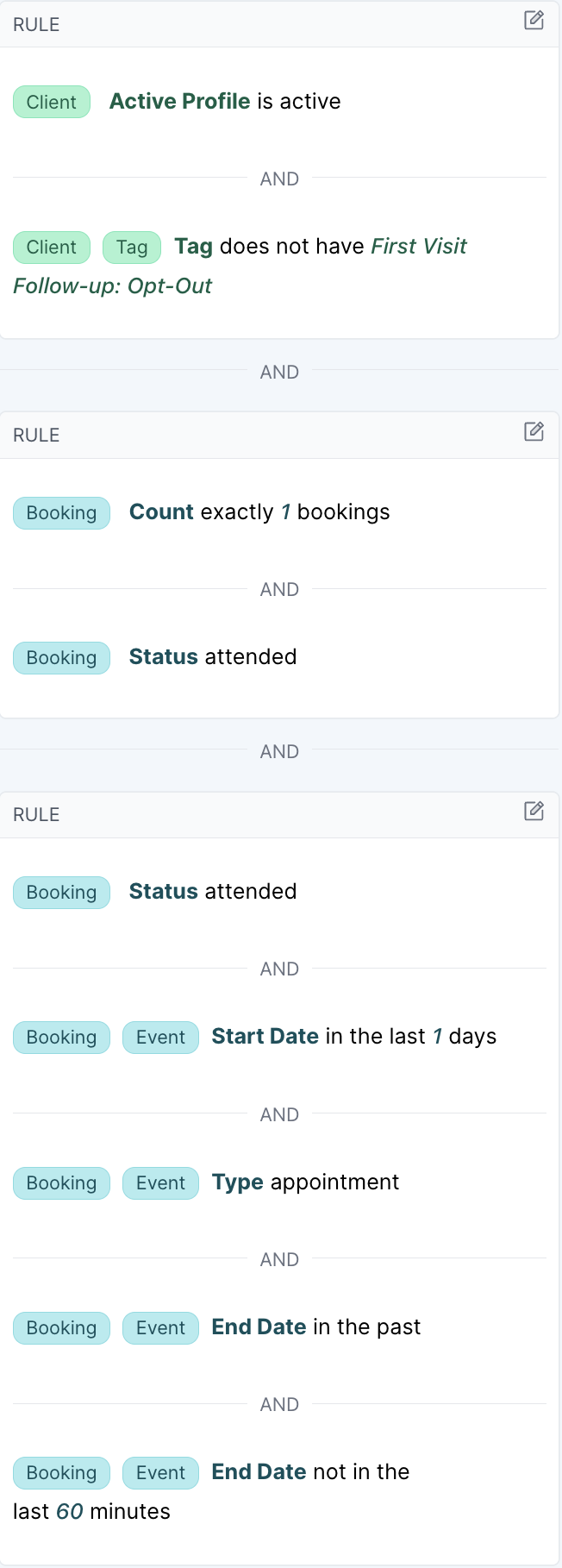 Example First Visit Follow Up (group class) Screen Shot