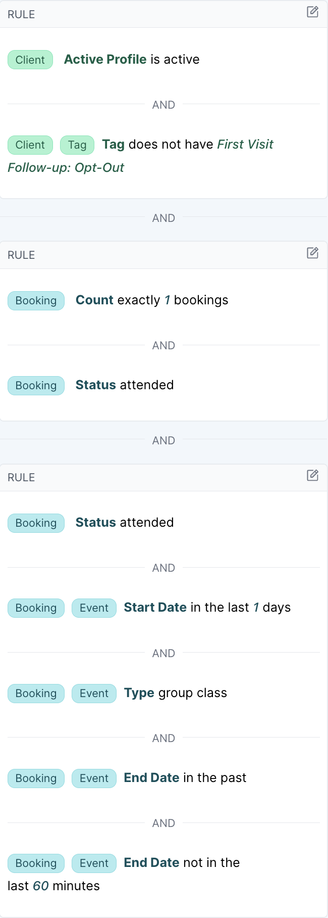Example First Visit Follow Up (group class) Screen Shot