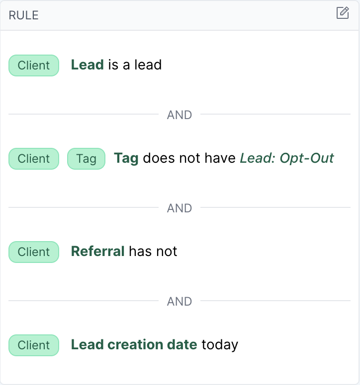 Example Lead with no referral type screen shot