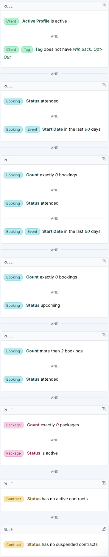 Win Back - Lapsed Client 60 Day segment