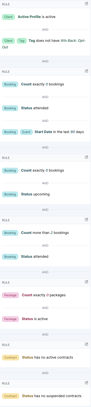 Win Back - Lapsed Client 90 Day segment